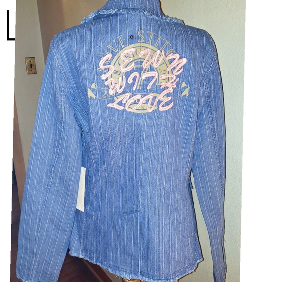 Lovestitch embroidered jean/denim blazer. Sz Lrg - Picture 3 of 4